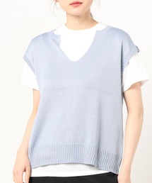 キーネックベスト  半袖Tシャツ アンサンプル