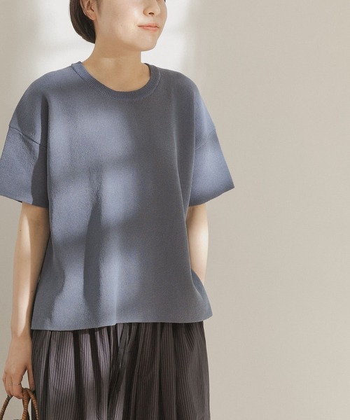 FORK&SPOON（フォークアンドスプーン）の「FORK&SPOON　ペーパーニットTシャツ（Tシャツ/カットソー・レディース・ダークブラウン/アイボリー/ブルー系その他・ONE）」の3枚目の写真