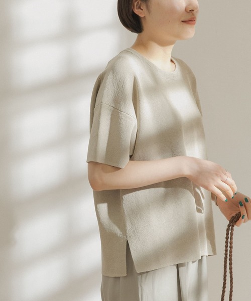 FORK&SPOON（フォークアンドスプーン）の「FORK&SPOON　ペーパーニットTシャツ（Tシャツ/カットソー・レディース・ダークブラウン/アイボリー/ブルー系その他・ONE）」の2枚目の写真