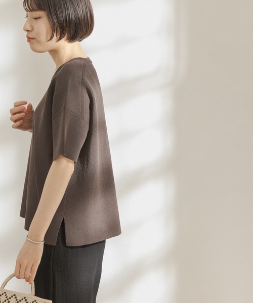 FORK&SPOON（フォークアンドスプーン）の「FORK&SPOON　ペーパーニットTシャツ（Tシャツ/カットソー・レディース・ダークブラウン/アイボリー/ブルー系その他・ONE）」の4枚目の写真