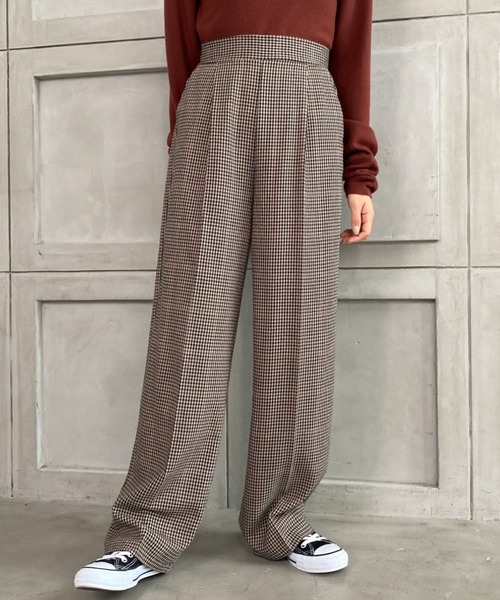 moment+(モーメントプラス)の「【2021-22A/W New Arrival】チェック&ヘリンボーン柄ストレートパンツ(スラックス・レディース・チャコールグレー/ブラウン系その他/グレー/ブラウン/ベージュ・S/M/L)」の4枚目の写真
