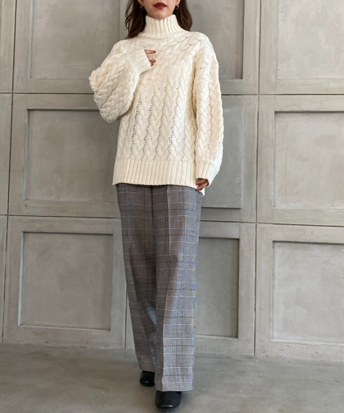 moment+(モーメントプラス)の「【2021-22A/W New Arrival】チェック&ヘリンボーン柄ストレートパンツ(スラックス・レディース・チャコールグレー/ブラウン系その他/グレー/ブラウン/ベージュ・S/M/L)」の17枚目の写真