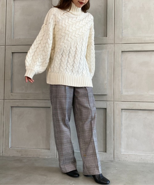 moment+(モーメントプラス)の「【2021-22A/W New Arrival】チェック&ヘリンボーン柄ストレートパンツ(スラックス・レディース・チャコールグレー/ブラウン系その他/グレー/ブラウン/ベージュ・S/M/L)」の21枚目の写真