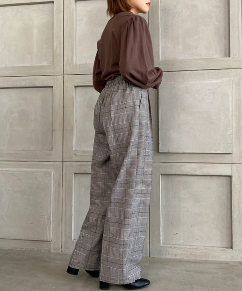 moment+(モーメントプラス)の「【2021-22A/W New Arrival】チェック&ヘリンボーン柄ストレートパンツ(スラックス・レディース・チャコールグレー/ブラウン系その他/グレー/ブラウン/ベージュ・S/M/L)」の10枚目の写真