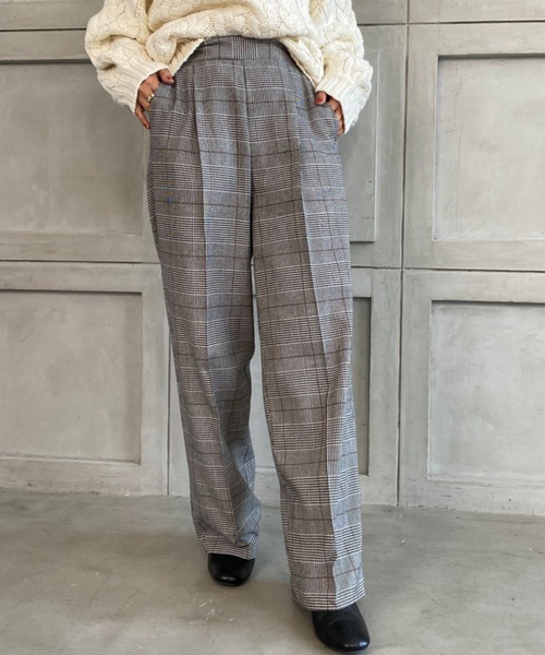 moment+(モーメントプラス)の「【2021-22A/W New Arrival】チェック&ヘリンボーン柄ストレートパンツ(スラックス・レディース・チャコールグレー/ブラウン系その他/グレー/ブラウン/ベージュ・S/M/L)」の12枚目の写真