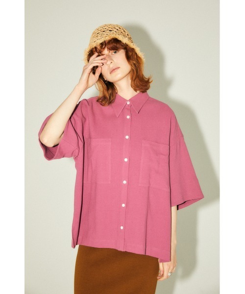 M_(エムアンダーバー)の「【M_】OVERSIZE HALF SLEEVE シャツ(シャツ/ブラウス・レディース・ブラック/アイボリー/スモークピンク・FREE)」の5枚目の写真