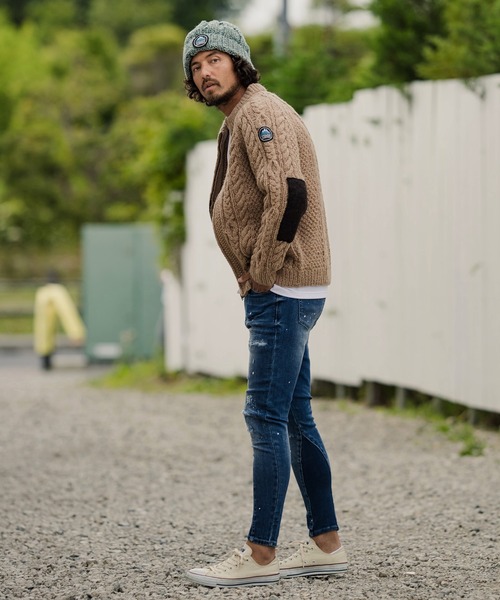 CAMBIO（カンビオ）の「mp9083-Damage Paint Stretch Denim Skinny Rib Pants パンツ（デニムパンツ・メンズ・ブラック/インディゴブルー/ダークインディゴブルー・M/S/L）」の6枚目の写真