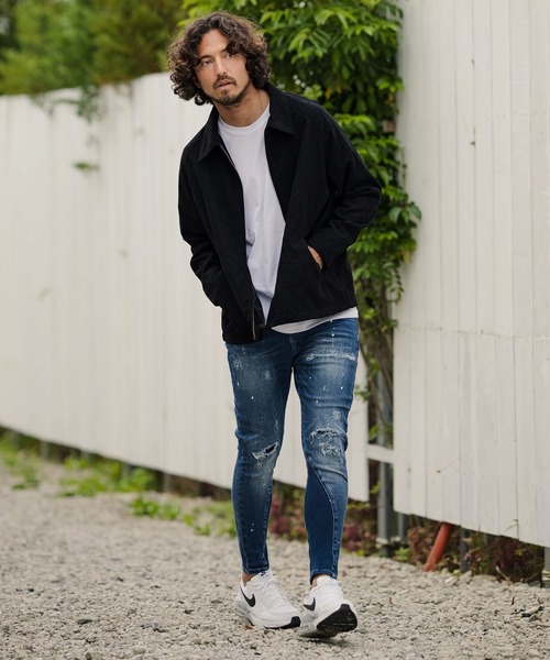 CAMBIO（カンビオ）の「mp9083-Damage Paint Stretch Denim Skinny Rib Pants パンツ（デニムパンツ・メンズ・ブラック/インディゴブルー/ダークインディゴブルー・M/S/L）」の7枚目の写真