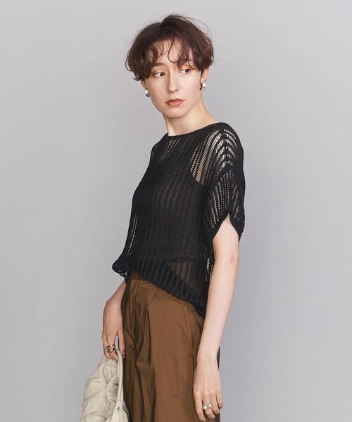 BEAUTY&YOUTH UNITED ARROWS（ビューティーアンドユースユナイテッドアローズ）の「BY 麻ブレンドメッシュショートスリーブ ニット -ウォッシャブル-（ニット/セーター・レディース・ブラック/ターコイズブルー/モカ・FREE）」の2枚目の写真