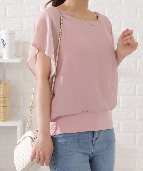 ブラウス シャツ レース×シフォンフリルブラウス レディース フリル半袖シフォンブラウス（シャツ/ブラウス）｜Lace Ladies