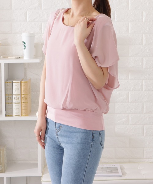 Lace Ladies（レースレディース）の「フリル半袖シフォンブラウス（シャツ/ブラウス・レディース・ブラック/ネイビー/ホワイト/ピンク/グレー/ブルーグレー/ベージュ/ラベンダー・FREE/XXL/XL）」の10枚目の写真