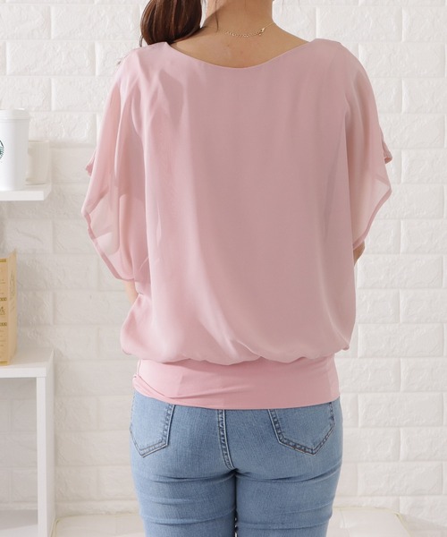 Lace Ladies（レースレディース）の「フリル半袖シフォンブラウス（シャツ/ブラウス・レディース・ブラック/ネイビー/ホワイト/ピンク/グレー/ブルーグレー/ベージュ/ラベンダー・FREE/XXL/XL）」の12枚目の写真