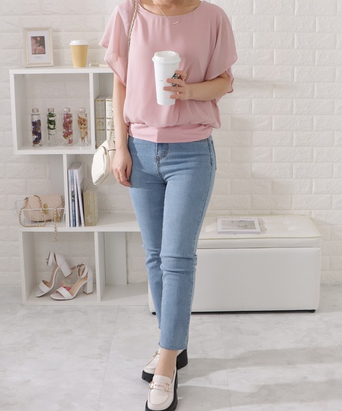 Lace Ladies（レースレディース）の「フリル半袖シフォンブラウス（シャツ/ブラウス・レディース・ブラック/ネイビー/ホワイト/ピンク/グレー/ブルーグレー/ベージュ/ラベンダー・FREE/XXL/XL）」の14枚目の写真