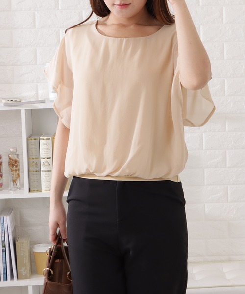 Lace Ladies（レースレディース）の「フリル半袖シフォンブラウス（シャツ/ブラウス・レディース・ブラック/ネイビー/ホワイト/ピンク/グレー/ブルーグレー/ベージュ/ラベンダー・FREE/XXL/XL）」の18枚目の写真