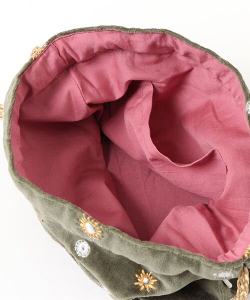 salle de bal（サルデバル）の「【 Craft India by PEAPOD 】 刺繍＆ビーズ バッグ ミラーミラー/リーフネスト 巾着バック FRH（ショルダーバッグ・レディース・ライトグレー/カーキ/イエロー/ダークグレー・FREE）」の7枚目の写真