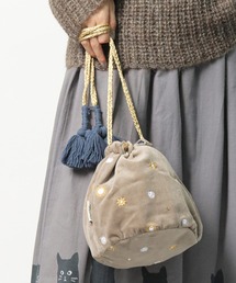 【 Craft India by PEAPOD 】 刺繍＆ビーズ バッグ ミラーミラー/リーフネスト 巾着バック FRH