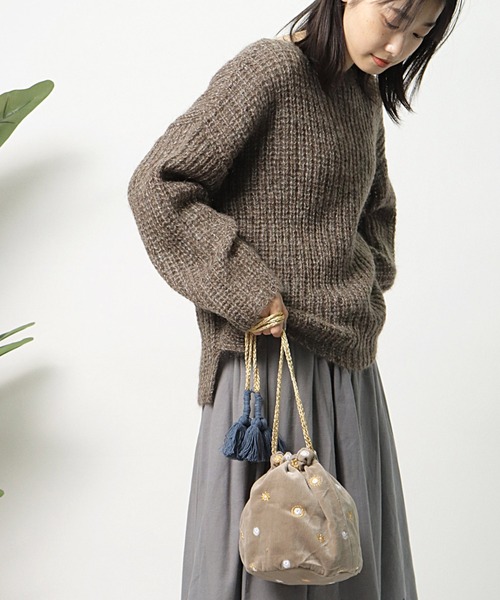 salle de bal（サルデバル）の「【 Craft India by PEAPOD 】 刺繍＆ビーズ バッグ ミラーミラー/リーフネスト 巾着バック FRH（ショルダーバッグ・レディース・ライトグレー/カーキ/イエロー/ダークグレー・FREE）」の12枚目の写真