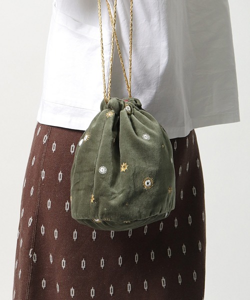 salle de bal（サルデバル）の「【 Craft India by PEAPOD 】 刺繍＆ビーズ バッグ ミラーミラー/リーフネスト 巾着バック FRH（ショルダーバッグ・レディース・ライトグレー/カーキ/イエロー/ダークグレー・FREE）」の19枚目の写真