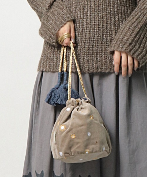 salle de bal（サルデバル）の「【 Craft India by PEAPOD 】 刺繍＆ビーズ バッグ ミラーミラー/リーフネスト 巾着バック FRH（ショルダーバッグ・レディース・ライトグレー/カーキ/イエロー/ダークグレー・FREE）」の14枚目の写真