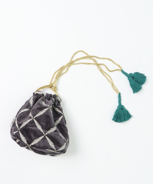 salle de bal（サルデバル）の「【 Craft India by PEAPOD 】 刺繍＆ビーズ バッグ ミラーミラー/リーフネスト 巾着バック FRH（ショルダーバッグ・レディース・ライトグレー/カーキ/イエロー/ダークグレー・FREE）」の15枚目の写真