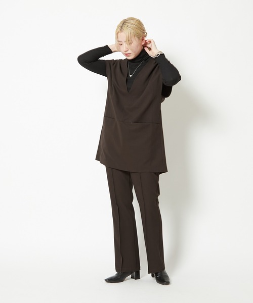 CIAOPANIC（チャオパニック）の「Vネックショルダータックジレ/セットアップ着用可能（ベスト・レディース・ブラウン/ピンク/グリーン・FREE）」の16枚目の写真