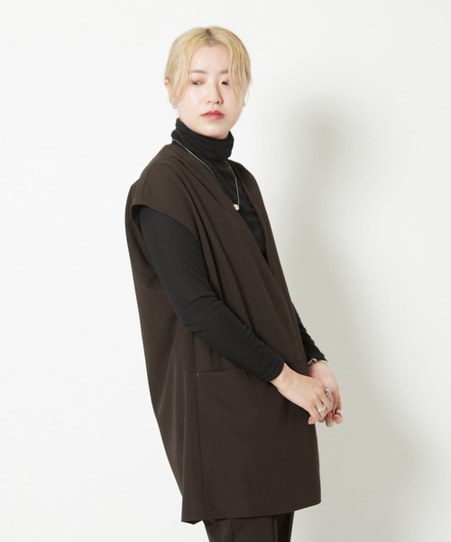 CIAOPANIC（チャオパニック）の「Vネックショルダータックジレ/セットアップ着用可能（ベスト・レディース・ブラウン/ピンク/グリーン・FREE）」の20枚目の写真