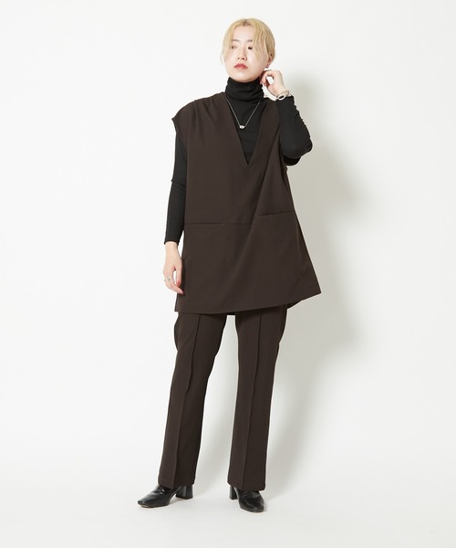 CIAOPANIC（チャオパニック）の「Vネックショルダータックジレ/セットアップ着用可能（ベスト・レディース・ブラウン/ピンク/グリーン・FREE）」の12枚目の写真