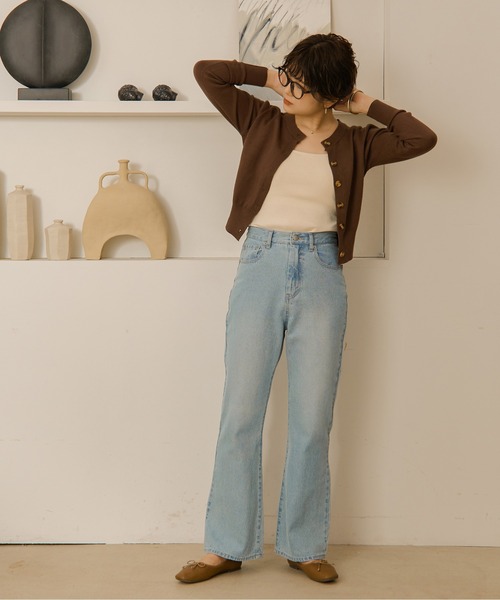 Ambre Neige（アンブルネージュ）の「フレアデニムパンツ／【WEB/EC限定商品】（デニムパンツ・レディース・サックスブルー/アイボリー・FREE）」の2枚目の写真