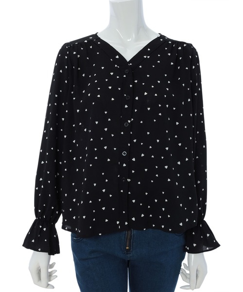 fifth calin（フィフスカラン）の「ハート柄キャンディースリーブブラウス（シャツ/ブラウス・レディース・ホワイト/ブラック・MEDIUM）」の3枚目の写真