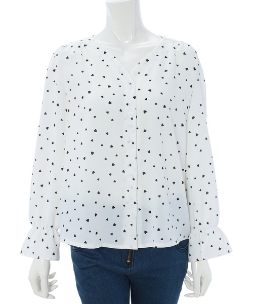 fifth calin（フィフスカラン）の「ハート柄キャンディースリーブブラウス（シャツ/ブラウス・レディース・ホワイト/ブラック・MEDIUM）」の11枚目の写真