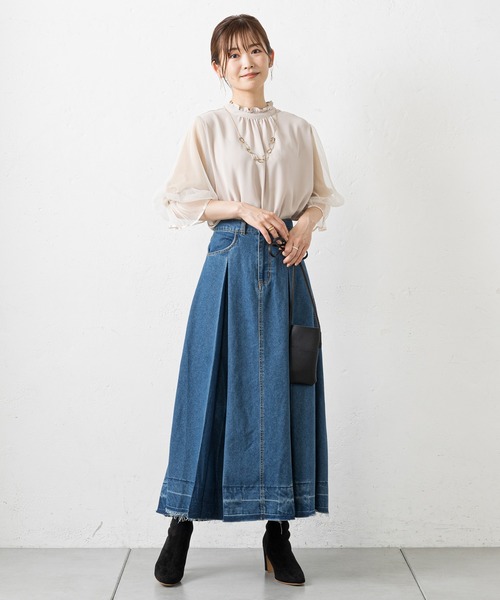 prose verse(プロズヴェール)の「インバーテッドプリーツデニムフレアスカート(デニムスカート・レディース・ブラック/ブルー・MEDIUM)」の11枚目の写真