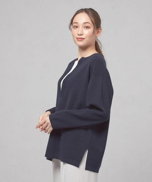 closet story(クローゼットストーリー)の「【WEB限定】<closet story>キーネック ユルプルオーバー ニット -ウォッシャブル-(ニット/セーター・レディース・ホワイト/ネイビー/マスタード・FREE)」の2枚目の写真