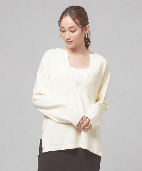 closet story(クローゼットストーリー)の「【WEB限定】<closet story>キーネック ユルプルオーバー ニット -ウォッシャブル-(ニット/セーター・レディース・ホワイト/ネイビー/マスタード・FREE)」の4枚目の写真