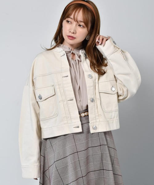 ems excite（エムズエキサイト）の「ノーカラーGジャン（ノーカラージャケット・レディース・ブラック/ブルー/アイボリー・FREE）」の2枚目の写真