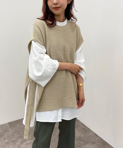 apres jour mignon（アプレジュールミニョン）の「サイドリボンニットベスト【ZOZOTOWN限定アイテム】（ベスト・レディース・ブラック/ライトベージュ/アイボリー・X-LARGE/フリー）」の3枚目の写真