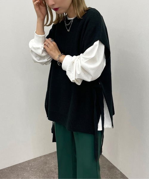 apres jour mignon（アプレジュールミニョン）の「サイドリボンニットベスト【ZOZOTOWN限定アイテム】（ベスト・レディース・ブラック/ライトベージュ/アイボリー・X-LARGE/フリー）」の2枚目の写真