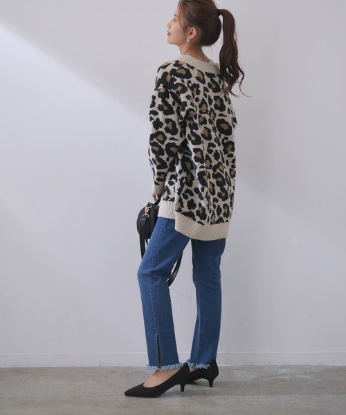 vis-`a-vis（ビサビ）の「【WEB限定】ゆったりシルエット。レオパードジャガードVネックプルオーバー（ニット/セーター・レディース・ベージュ/グレー・FREE）」の5枚目の写真