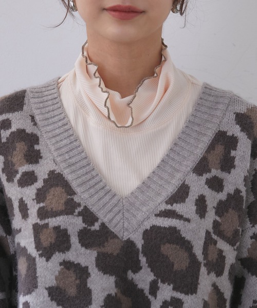 vis-`a-vis（ビサビ）の「【WEB限定】ゆったりシルエット。レオパードジャガードVネックプルオーバー（ニット/セーター・レディース・ベージュ/グレー・FREE）」の12枚目の写真