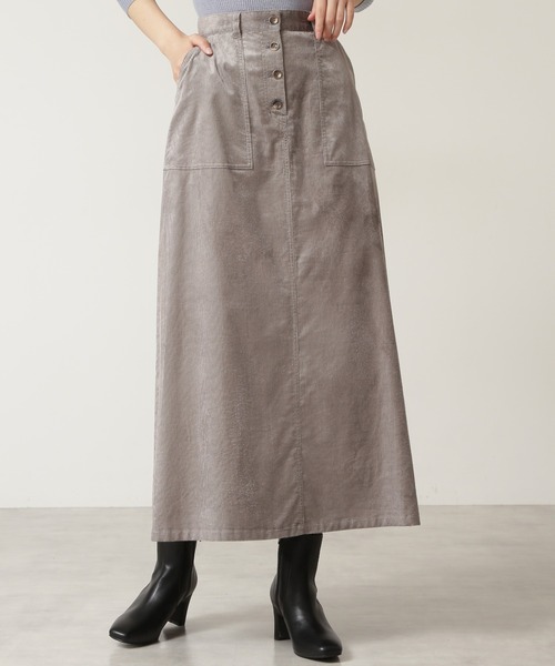 NATURAL BEAUTY BASIC（ナチュラルビューティーベーシック）の「フロントボタンコーデュロイスカート（スカート・レディース・グレー/オレンジ・SMALL/X-SMALL/MEDIUM）」の2枚目の写真