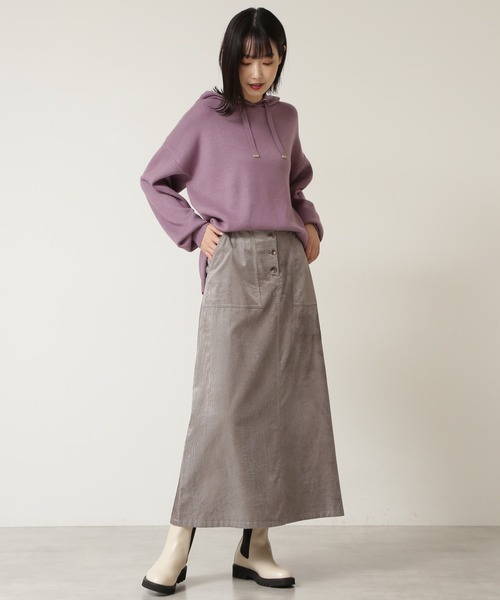 NATURAL BEAUTY BASIC（ナチュラルビューティーベーシック）の「フロントボタンコーデュロイスカート（スカート・レディース・グレー/オレンジ・SMALL/X-SMALL/MEDIUM）」の6枚目の写真