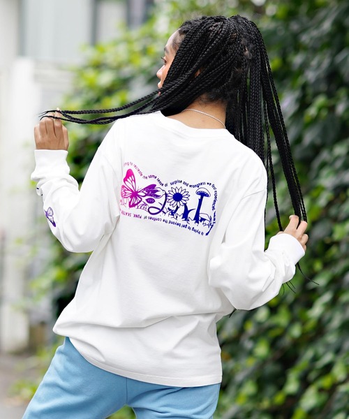 X-girl(エックスガール)の「FLOWERS LOGO L/S TEE(Tシャツ/カットソー・レディース・ベージュ/ホワイト/チャコール・S/XL/M/L)」の2枚目の写真