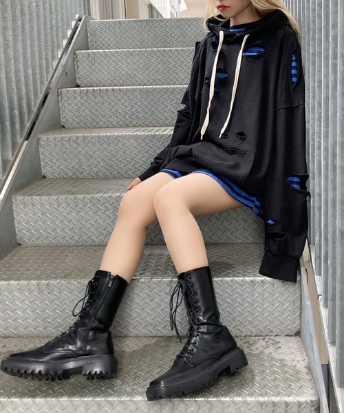 Figments(フィグメンツ)の「ボーダーロンT(Tシャツ/カットソー・レディース・ホワイト/ブルー・FREE)」の10枚目の写真