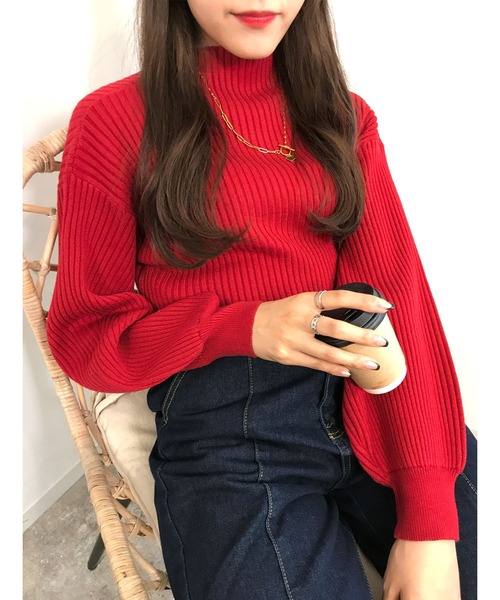 INGNI（イング）の「ボトルネック／リブニット（ニット/セーター・レディース・オフホワイト/ブラック/グレー系その他/モカ/グリーン/ブルー/マスタード/ボルドー/レッド/イエロー・M）」の9枚目の写真