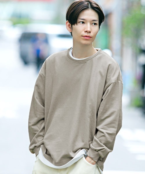 LUXSTYLE（ラグスタイル）の「フェイクレイヤードトレーナー（スウェット・メンズ・ホワイト/ブラック/ベージュ/ブラウン/イエロー/グレイッシュベージュ/チャコール・M/L/XL）」の6枚目の写真