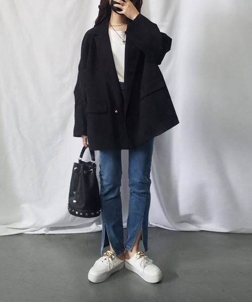 me+em select(ミームセレクト)の「裾スリットストレッチスキニーデニムパンツ《NEWカラー追加! 》(デニムパンツ・レディース・ブラック/ブルー/ブラウン/ホワイト・MEDIUM/LARGE/X-LARGE/SMALL)」の9枚目の写真