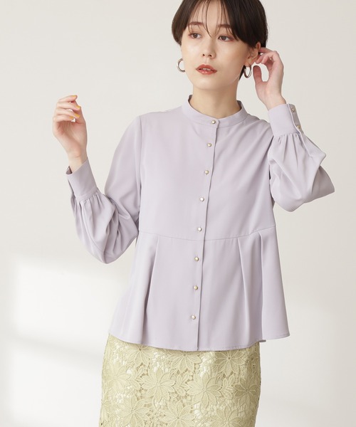 N.（N. Natural Beauty Basic）（エヌエヌナチュラルビューティーベーシック）の「◆ゴールドボタンペプラムブラウス（シャツ/ブラウス・レディース・パープル/オフホワイト/オレンジ・MEDIUM）」の3枚目の写真