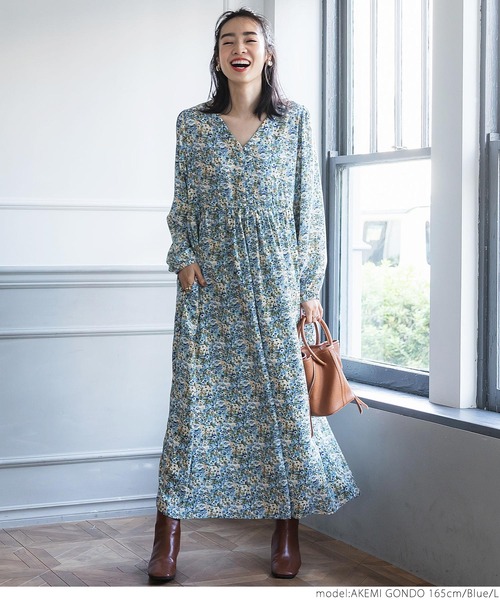 coca（coca）（コカ）の「ブルーフラワーワンピース（ワンピース・レディース・ブルー・M/L）」の8枚目の写真