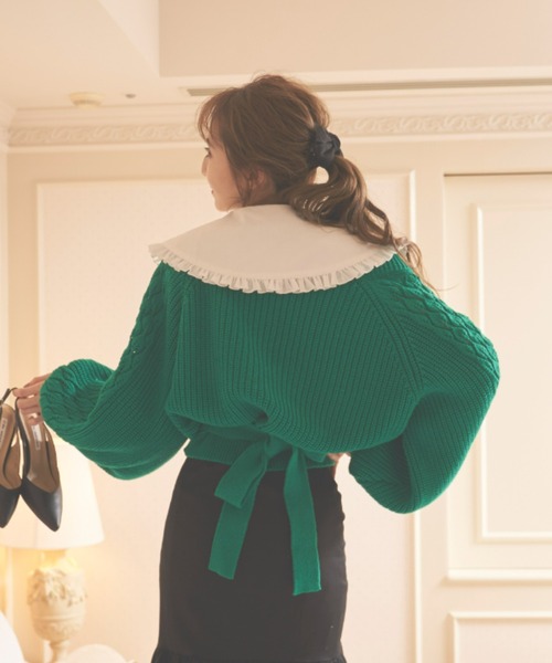 VIOLETTA(ヴィオレッタ)の「バルーンスリーブショートニットカーディガン(ニット/セーター・レディース・グレイッシュベージュ/ブラック/グリーン・FREE)」の14枚目の写真