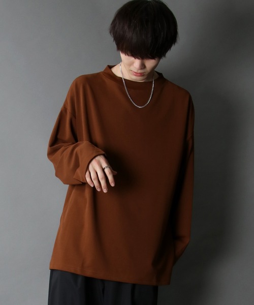 SITRY(シトリー)の「Cut georgette wide mock neck pullover/カット ジョーゼット ワイドモックネック プルオーバー(Tシャツ/カットソー・メンズ・チャコールグレー/ブラック/ダークブラウン/ネイビー/ブラウン/グレー/オリーブ/カーキ/サンドベージュ/ホワイト・M/L)」の6枚目の写真