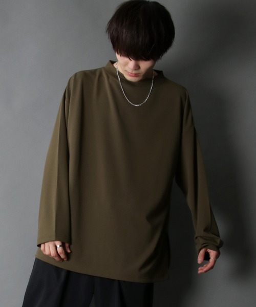 SITRY(シトリー)の「Cut georgette wide mock neck pullover/カット ジョーゼット ワイドモックネック プルオーバー(Tシャツ/カットソー・メンズ・チャコールグレー/ブラック/ダークブラウン/ネイビー/ブラウン/グレー/オリーブ/カーキ/サンドベージュ/ホワイト・M/L)」の8枚目の写真